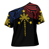 Philippines Heritage Personalized Cross Shoulder Shirt Baybayin Philipinas Sun LT7 - Polynesian Pride