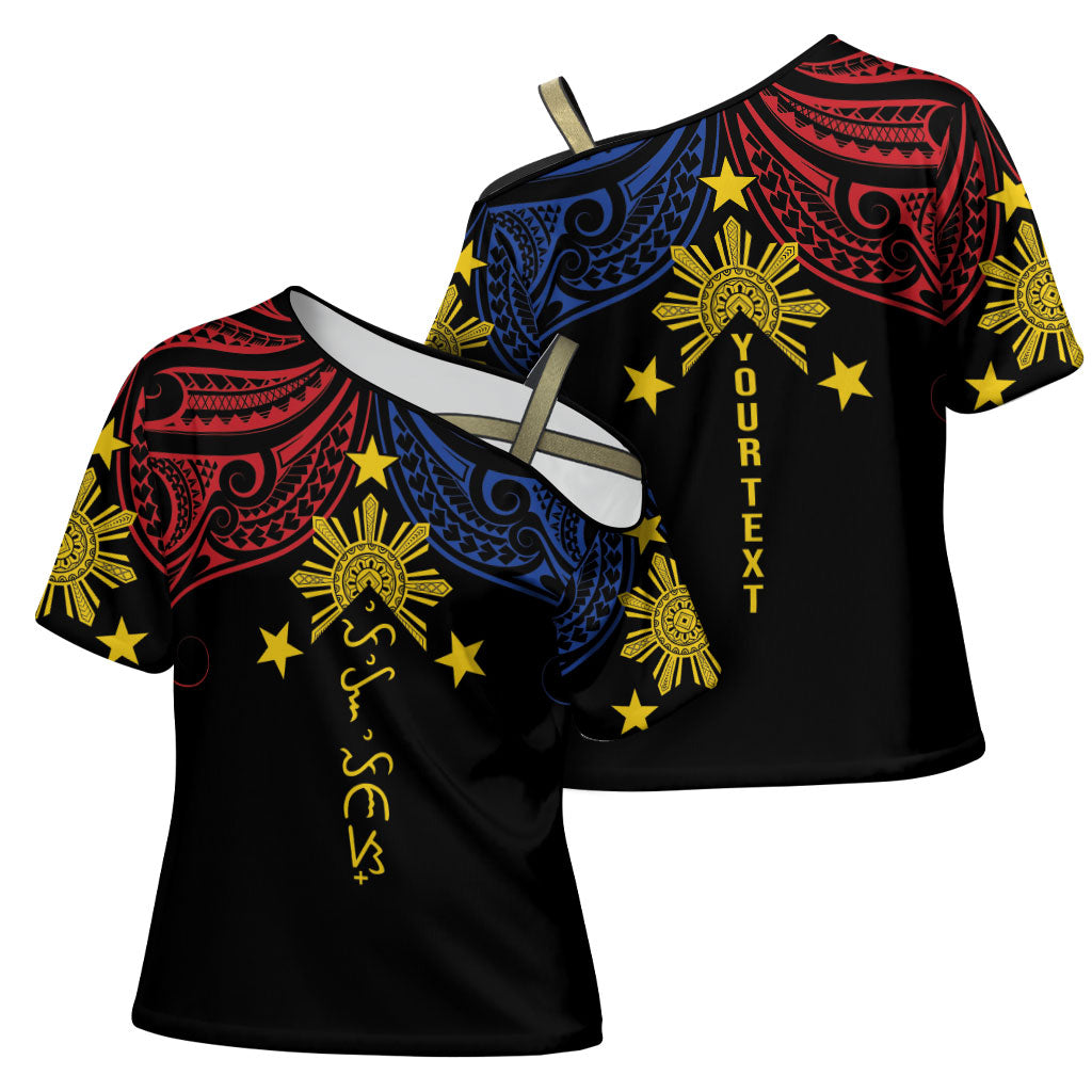 Philippines Heritage Personalized Cross Shoulder Shirt Baybayin Philipinas Sun LT7 - Polynesian Pride