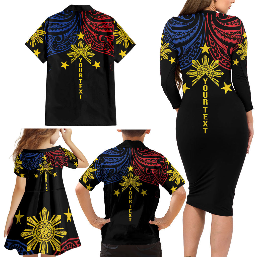 Philippines Heritage Personalized Family Matching Long Sleeve Bodycon Dress and Hawaiian Shirt Baybayin Philipinas Sun LT7 - Polynesian Pride
