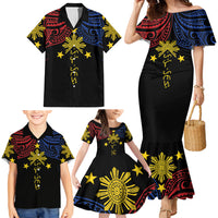 Philippines Heritage Personalized Family Matching Mermaid Dress and Hawaiian Shirt Baybayin Philipinas Sun LT7 - Polynesian Pride