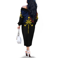Philippines Heritage Personalized Family Matching Off The Shoulder Long Sleeve Dress and Hawaiian Shirt Baybayin Philipinas Sun LT7 - Polynesian Pride