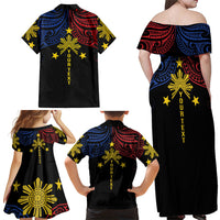 Philippines Heritage Personalized Family Matching Off Shoulder Maxi Dress and Hawaiian Shirt Baybayin Philipinas Sun LT7 - Polynesian Pride