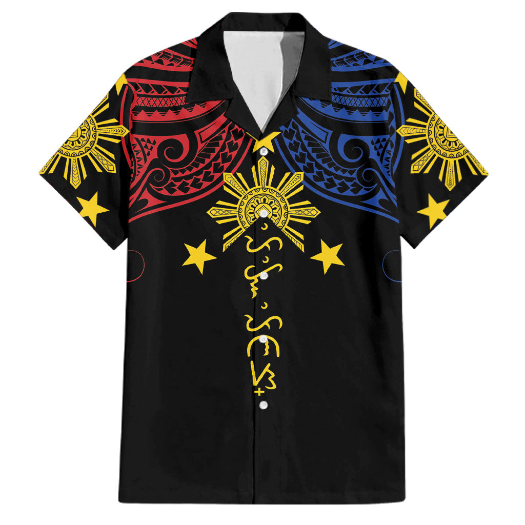 Philippines Heritage Personalized Family Matching Off Shoulder Maxi Dress and Hawaiian Shirt Baybayin Philipinas Sun LT7 Dad's Shirt - Short Sleeve Black - Polynesian Pride