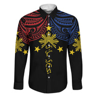 Philippines Heritage Personalized Family Matching Off Shoulder Maxi Dress and Hawaiian Shirt Baybayin Philipinas Sun LT7 Dad's Shirt - Long Sleeve Black - Polynesian Pride