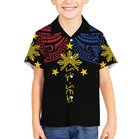 Philippines Heritage Personalized Family Matching Off Shoulder Short Dress and Hawaiian Shirt Baybayin Philipinas Sun LT7 Son's Shirt Black - Polynesian Pride
