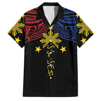 Philippines Heritage Personalized Family Matching Puletasi and Hawaiian Shirt Baybayin Philipinas Sun LT7 Dad's Shirt - Short Sleeve Black - Polynesian Pride