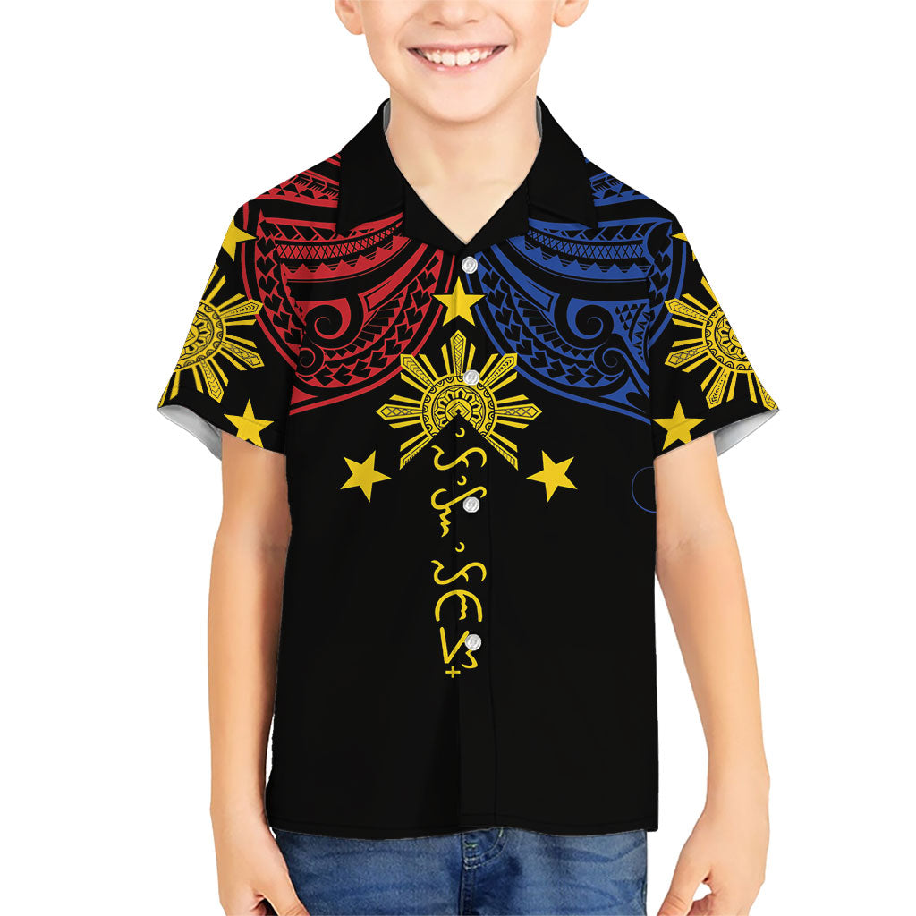 Philippines Heritage Personalized Family Matching Summer Maxi Dress and Hawaiian Shirt Baybayin Philipinas Sun LT7 Son's Shirt Black - Polynesian Pride