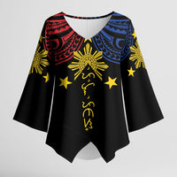 Philippines Heritage Personalized Kimono Sleeve Blouse Baybayin Philipinas Sun LT7 Female Black - Polynesian Pride