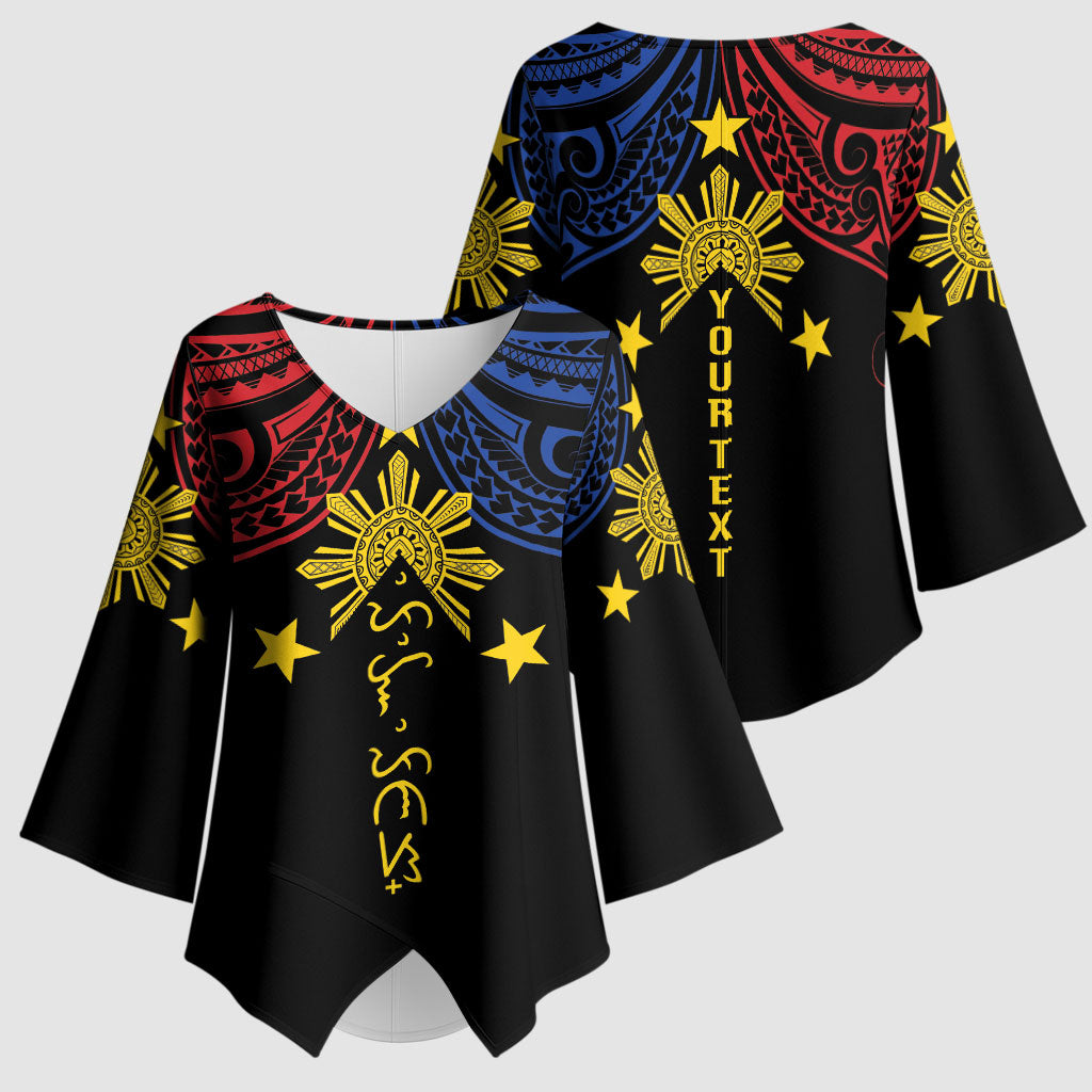Philippines Heritage Personalized Kimono Sleeve Blouse Baybayin Philipinas Sun LT7 - Polynesian Pride