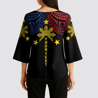 Philippines Heritage Personalized Kimono Sleeve Blouse Baybayin Philipinas Sun LT7 - Polynesian Pride