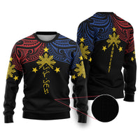 Philippines Heritage Personalized Ugly Christmas Sweater Baybayin Philipinas Sun LT7 Black - Polynesian Pride