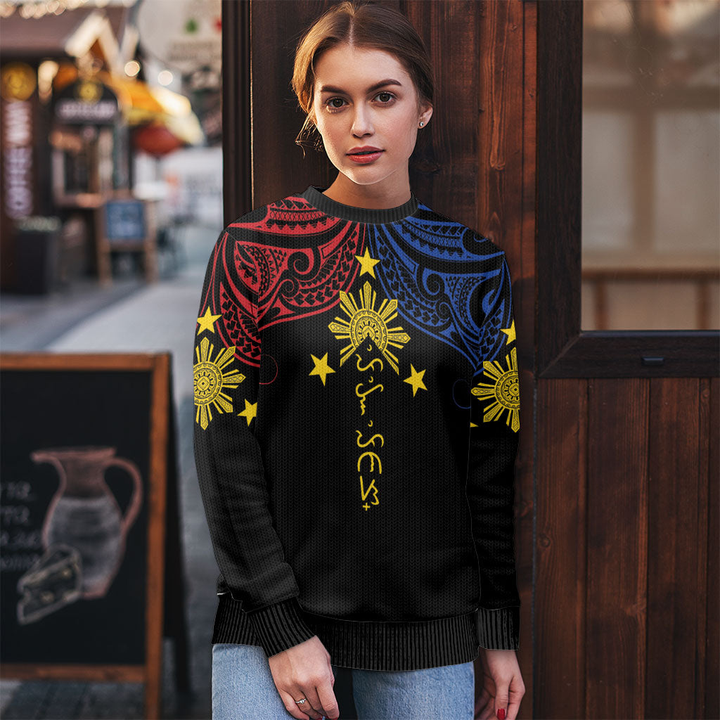 Philippines Heritage Personalized Ugly Christmas Sweater Baybayin Philipinas Sun LT7 - Polynesian Pride