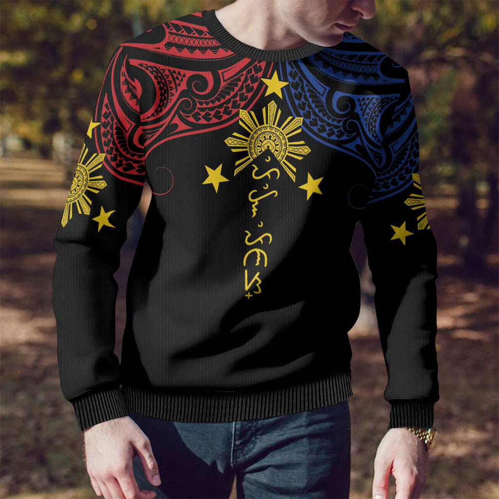 Philippines Heritage Personalized Ugly Christmas Sweater Baybayin Philipinas Sun LT7 - Polynesian Pride