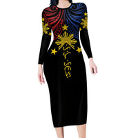 Philippines Heritage Personalized Long Sleeve Bodycon Dress Baybayin Philipinas Sun