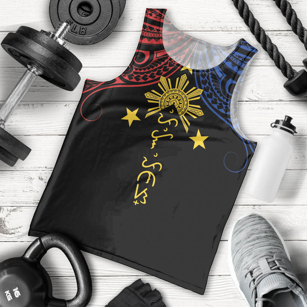 Philippines Heritage Personalized Men Tank Top Baybayin Philipinas Sun