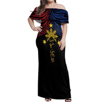 Philippines Heritage Personalized Off Shoulder Maxi Dress Baybayin Philipinas Sun