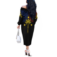 Philippines Heritage Personalized Off The Shoulder Long Sleeve Dress Baybayin Philipinas Sun