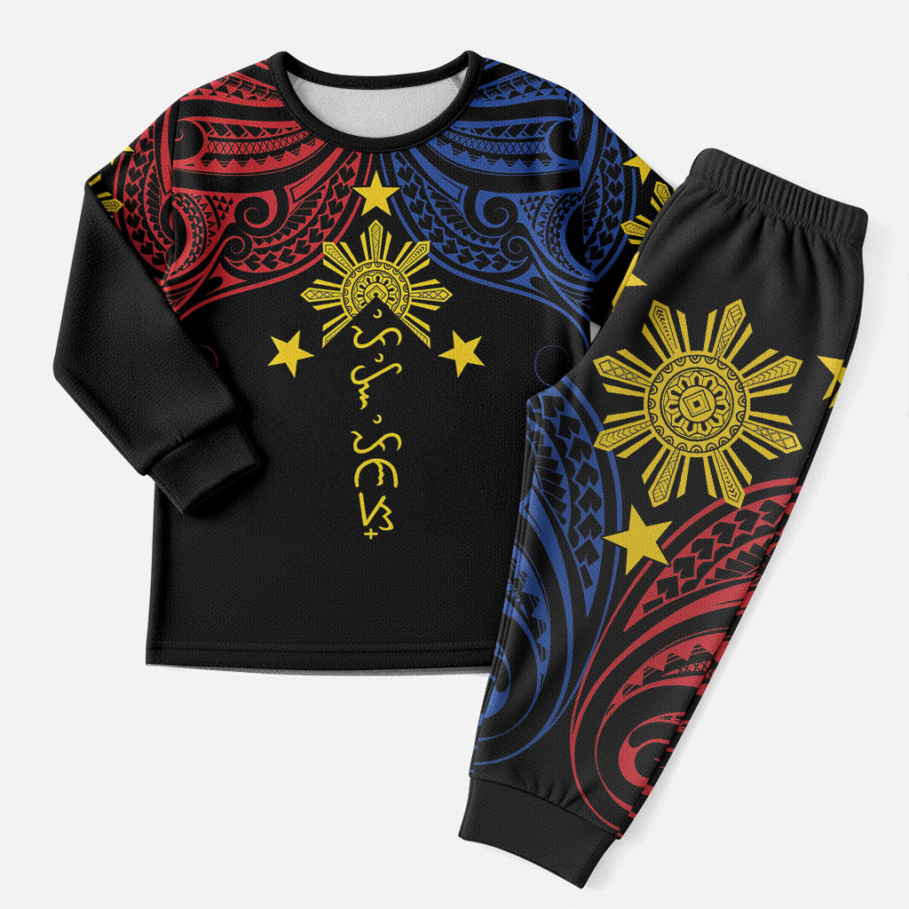Philippines Heritage Personalized Christmas Pajama Set Baybayin Philipinas Sun LT7 Men Black - Polynesian Pride