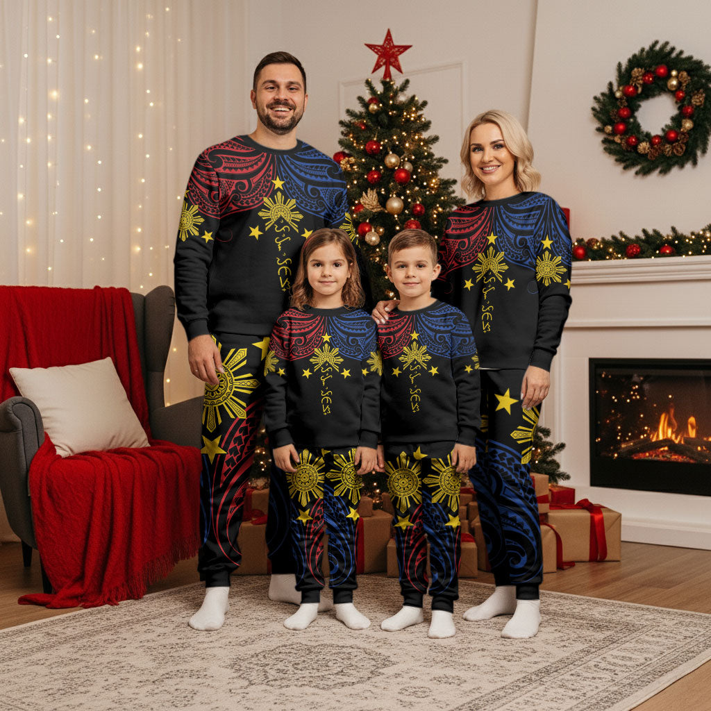 Philippines Heritage Personalized Christmas Pajama Set Baybayin Philipinas Sun LT7 - Polynesian Pride