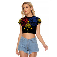 Philippines Heritage Personalized Raglan Cropped T Shirt Baybayin Philipinas Sun LT7 Female Black - Polynesian Pride