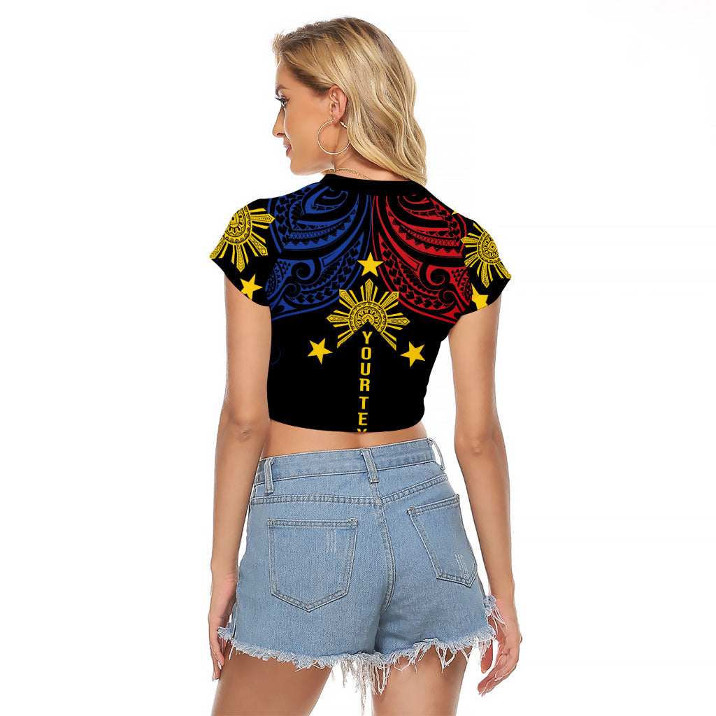 Philippines Heritage Personalized Raglan Cropped T Shirt Baybayin Philipinas Sun LT7 - Polynesian Pride