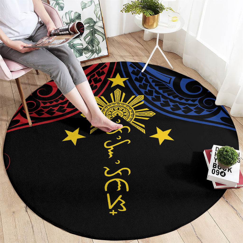 Philippines Heritage Round Carpet Baybayin Philipinas Sun