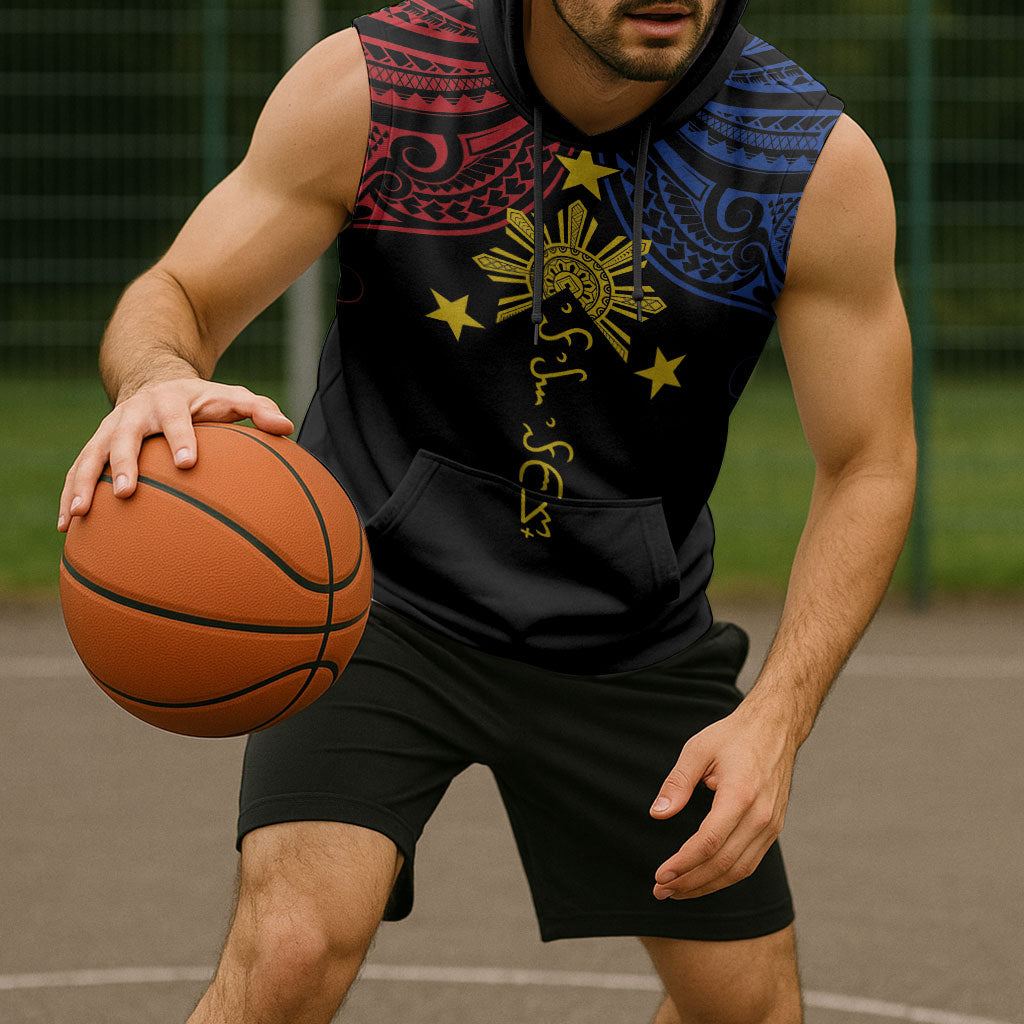 Philippines Heritage Personalized Sleeveless Hoodie Baybayin Philipinas Sun