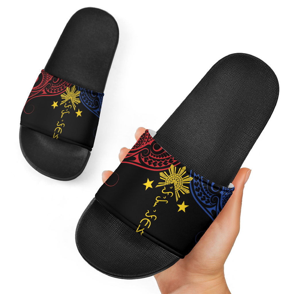 Philippines Heritage Slide Sandals Baybayin Philipinas Sun