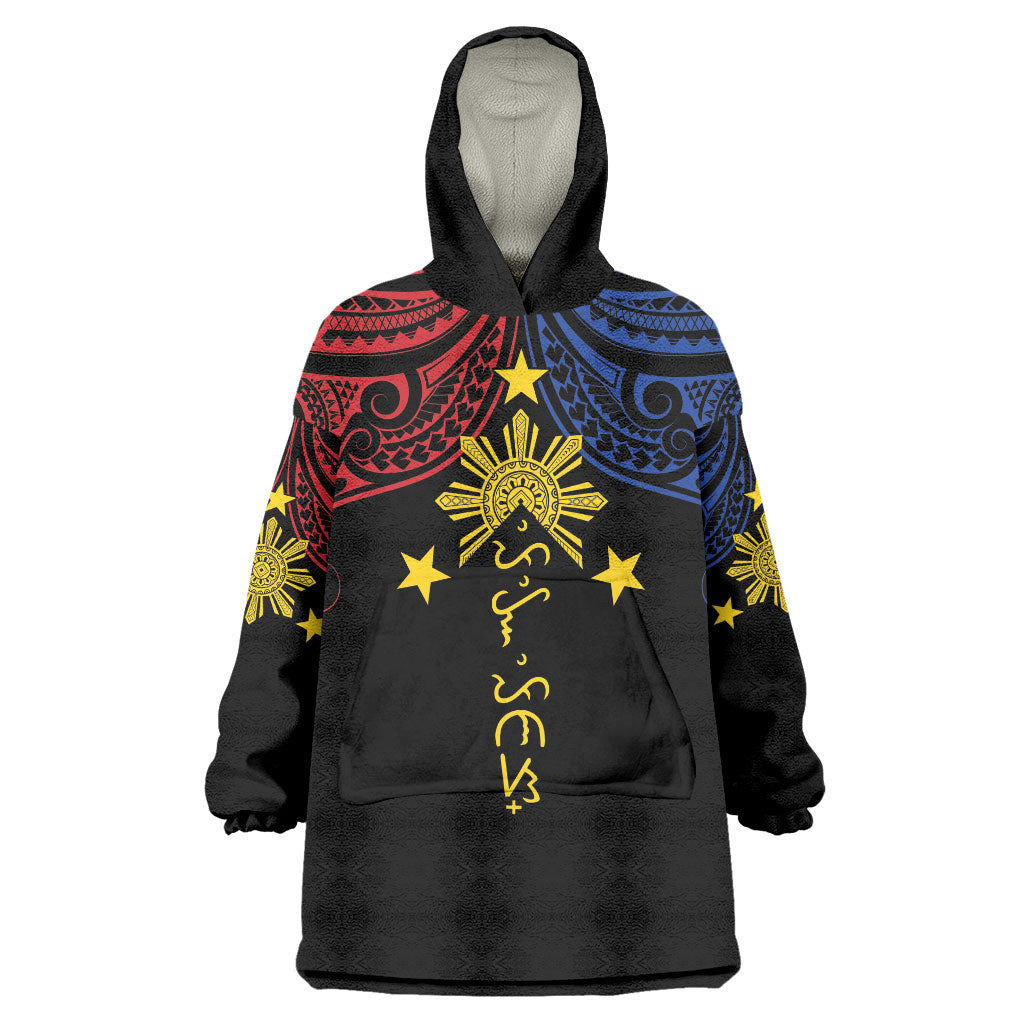Philippines Heritage Personalized Wearable Blanket Hoodie Baybayin Philipinas Sun