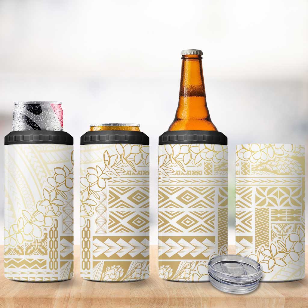 Samoa Lotu Tamaiti Mamanu Siapo 4 in 1 Can Cooler Tumbler Golden Plumeria LT7 - Polynesian Pride