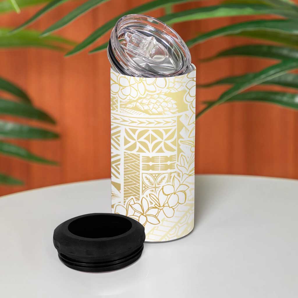 Samoa Lotu Tamaiti Mamanu Siapo 4 in 1 Can Cooler Tumbler Golden Plumeria LT7 - Polynesian Pride