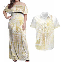 Samoa Lotu Tamaiti Mamanu Siapo Couples Matching Off Shoulder Maxi Dress and Hawaiian Shirt Golden Plumeria LT7 Gold - Polynesian Pride