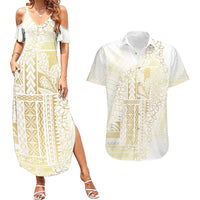 Samoa Lotu Tamaiti Mamanu Siapo Couples Matching Summer Maxi Dress and Hawaiian Shirt Golden Plumeria LT7 Gold - Polynesian Pride