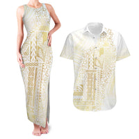 Samoa Lotu Tamaiti Mamanu Siapo Couples Matching Tank Maxi Dress and Hawaiian Shirt Golden Plumeria LT7 Gold - Polynesian Pride