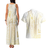 Samoa Lotu Tamaiti Mamanu Siapo Couples Matching Tank Maxi Dress and Hawaiian Shirt Golden Plumeria LT7 - Polynesian Pride