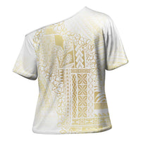 Samoa Lotu Tamaiti Mamanu Siapo Cross Shoulder Shirt Golden Plumeria LT7 - Polynesian Pride