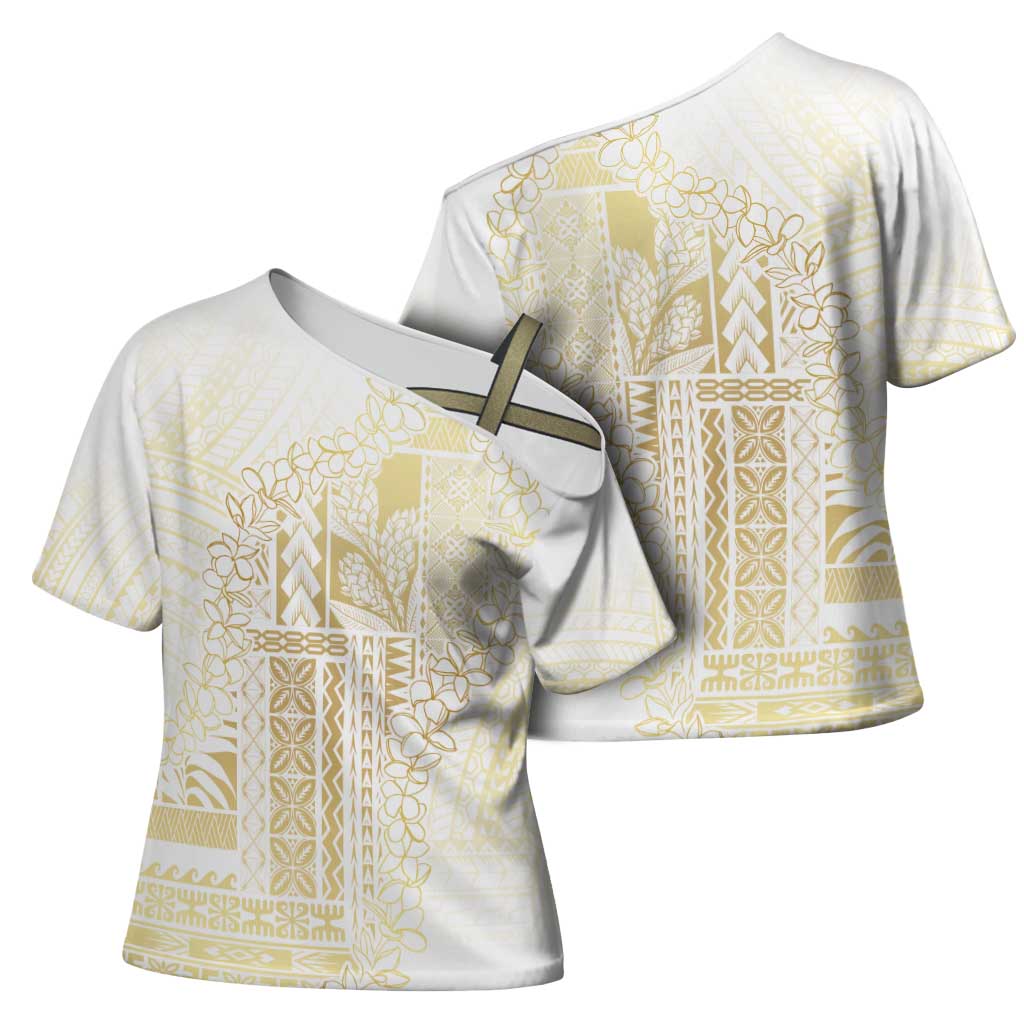 Samoa Lotu Tamaiti Mamanu Siapo Cross Shoulder Shirt Golden Plumeria LT7 - Polynesian Pride