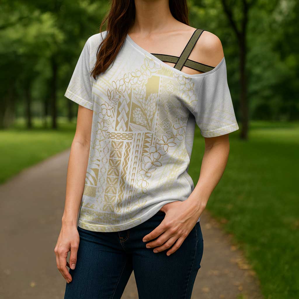 Samoa Lotu Tamaiti Mamanu Siapo Cross Shoulder Shirt Golden Plumeria LT7 - Polynesian Pride