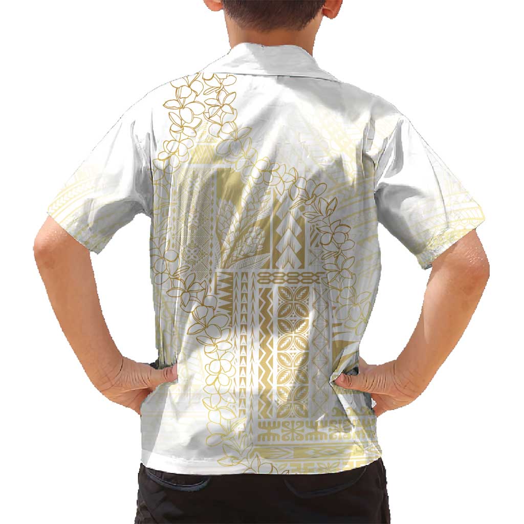Samoa Lotu Tamaiti Mamanu Siapo Family Matching Long Sleeve Bodycon Dress and Hawaiian Shirt Golden Plumeria LT7 - Polynesian Pride
