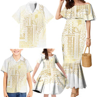Samoa Lotu Tamaiti Mamanu Siapo Family Matching Mermaid Dress and Hawaiian Shirt Golden Plumeria LT7 - Polynesian Pride