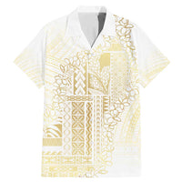 Samoa Lotu Tamaiti Mamanu Siapo Family Matching Mermaid Dress and Hawaiian Shirt Golden Plumeria LT7 Dad's Shirt - Short Sleeve Gold - Polynesian Pride