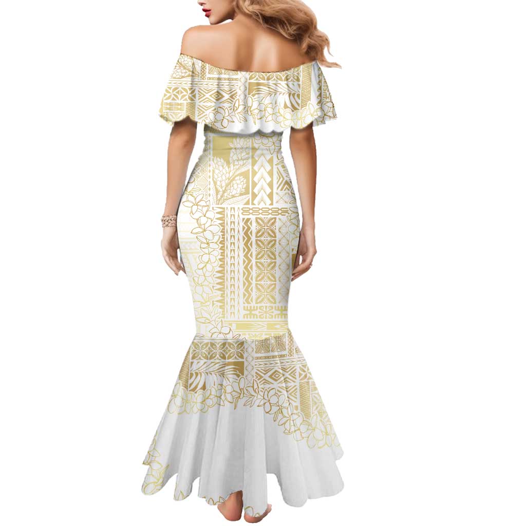Samoa Lotu Tamaiti Mamanu Siapo Family Matching Mermaid Dress and Hawaiian Shirt Golden Plumeria LT7 - Polynesian Pride