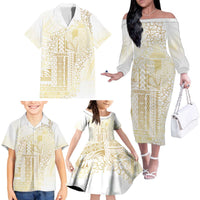Samoa Lotu Tamaiti Mamanu Siapo Family Matching Off The Shoulder Long Sleeve Dress and Hawaiian Shirt Golden Plumeria LT7 - Polynesian Pride