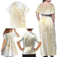 Samoa Lotu Tamaiti Mamanu Siapo Family Matching Off Shoulder Maxi Dress and Hawaiian Shirt Golden Plumeria LT7 - Polynesian Pride