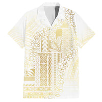 Samoa Lotu Tamaiti Mamanu Siapo Family Matching Off Shoulder Short Dress and Hawaiian Shirt Golden Plumeria LT7 Dad's Shirt - Short Sleeve Gold - Polynesian Pride