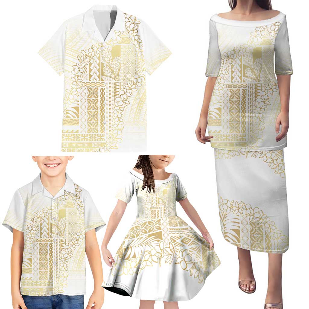 Samoa Lotu Tamaiti Mamanu Siapo Family Matching Puletasi and Hawaiian Shirt Golden Plumeria LT7 - Polynesian Pride