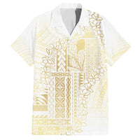 Samoa Lotu Tamaiti Mamanu Siapo Family Matching Puletasi and Hawaiian Shirt Golden Plumeria LT7 Dad's Shirt - Short Sleeve Gold - Polynesian Pride