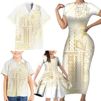 Samoa Lotu Tamaiti Mamanu Siapo Family Matching Short Sleeve Bodycon Dress and Hawaiian Shirt Golden Plumeria LT7 - Polynesian Pride