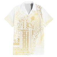 Samoa Lotu Tamaiti Mamanu Siapo Family Matching Short Sleeve Bodycon Dress and Hawaiian Shirt Golden Plumeria LT7 Dad's Shirt - Short Sleeve Gold - Polynesian Pride
