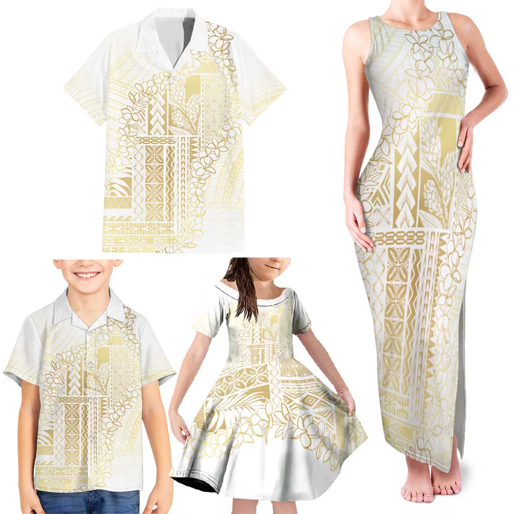 Samoa Lotu Tamaiti Mamanu Siapo Family Matching Tank Maxi Dress and Hawaiian Shirt Golden Plumeria LT7 - Polynesian Pride